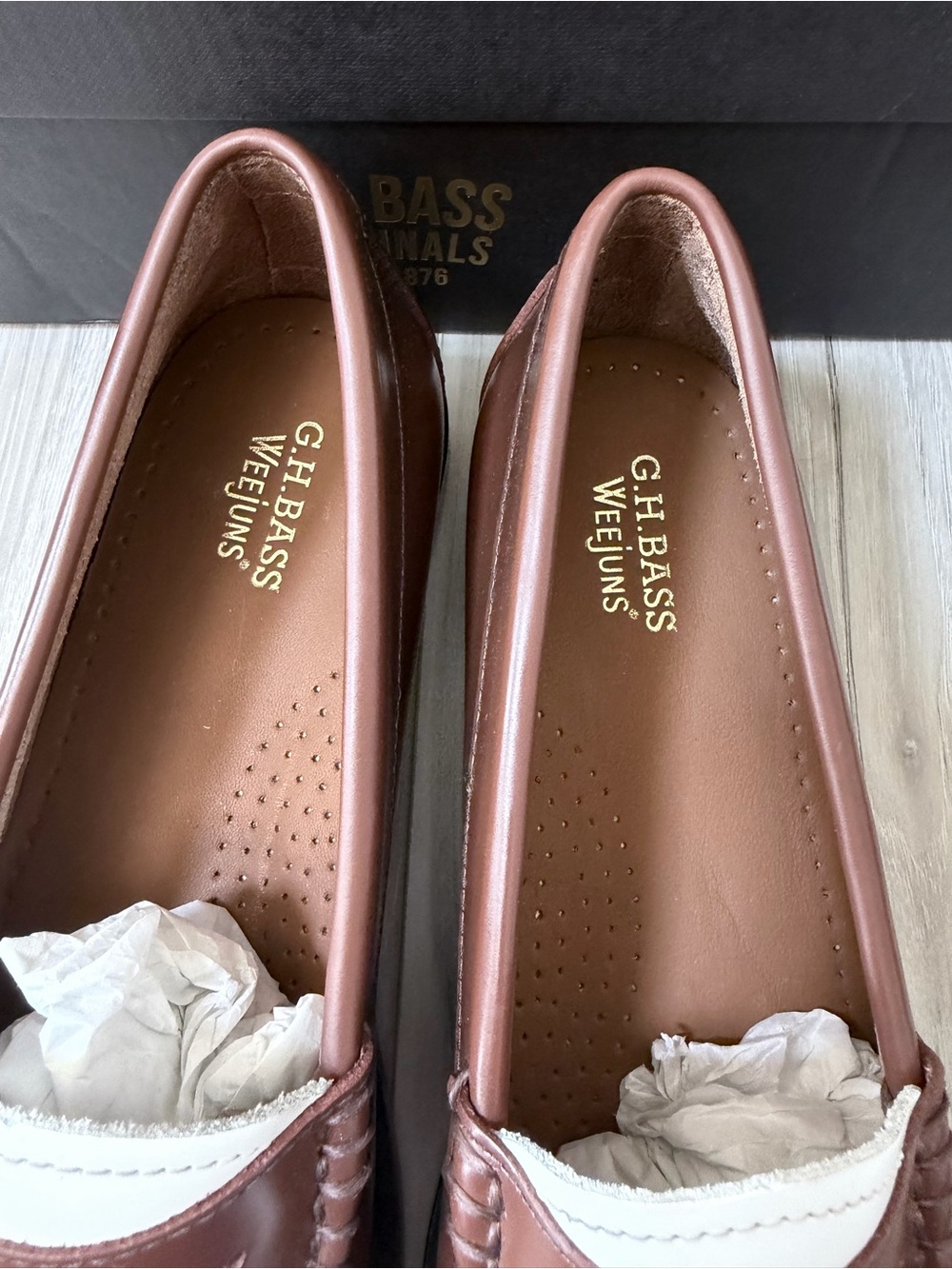G.H. Bass Whitney Weejuns Brown White Leather Penny Loafers Women’s 7.5 - Picture 5 of 14